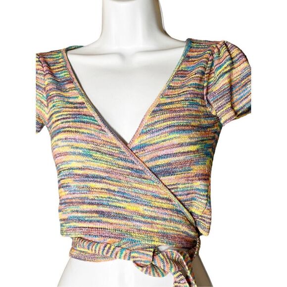 4SI3NNA Kristina‎ Knit Wrap Crop Top Pink Multi Size S - Picture 1 of 8